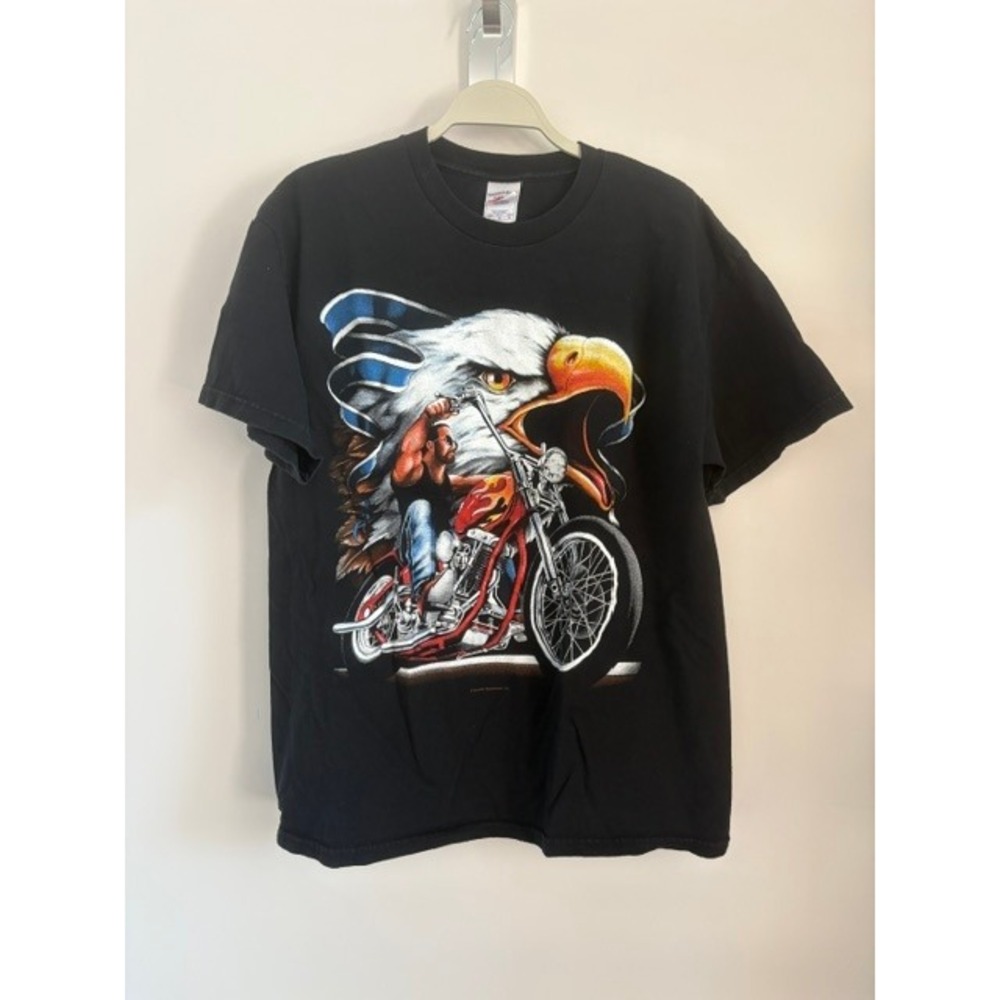 Tennessee River Mens Black Eagle Biker Motorcycle Graphic T-Shirt Large